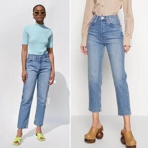 NWT ReDone 70s Stove Pipe Cropped Straight Slim Jeans Classic Faded Blue Size 30
